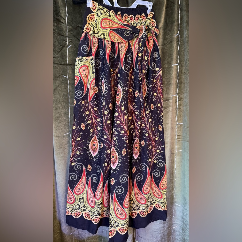 Paisley Print Wide-Leg Skirt - Black, Red, Yellow - One Size